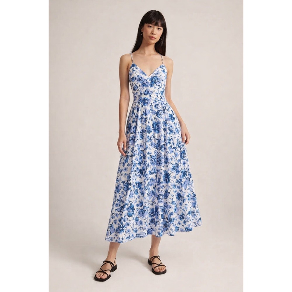 Abercrombie & Fitch White and Blue Floral Midi Dress